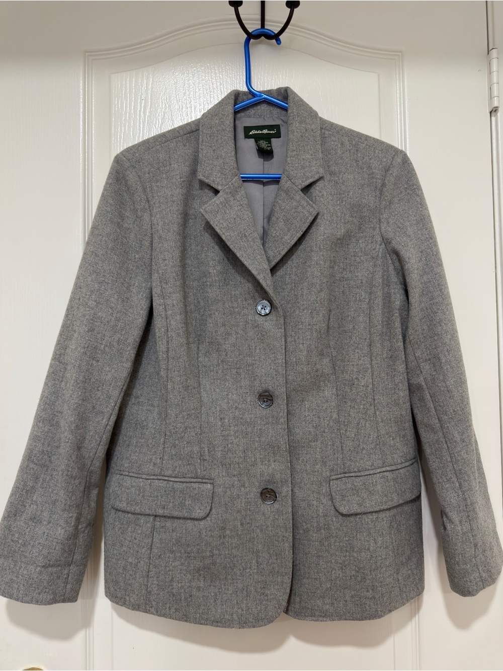 Eddie Bauer Gray Wool Blend Blazer Jacket Petite Large Career Office